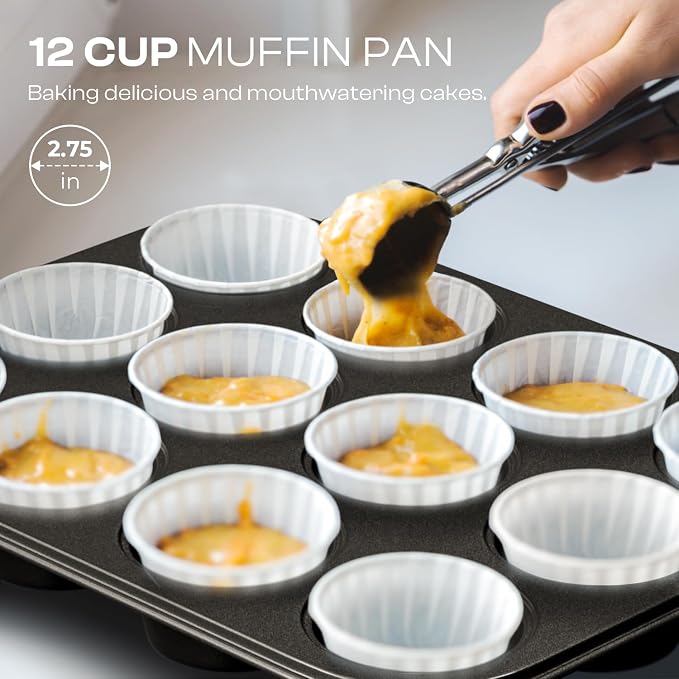 Nonstick Baking Pans Set, 8-Piece Stackable Bakeware Sets, Oven Pan Set | Non-Toxic Pan Set, Includes Baking Sheet, Cake Pan, Muffin Pan, Loaf Pan, Square Pan, Cookie Sheet & Roasting Pan, Black - Image 6