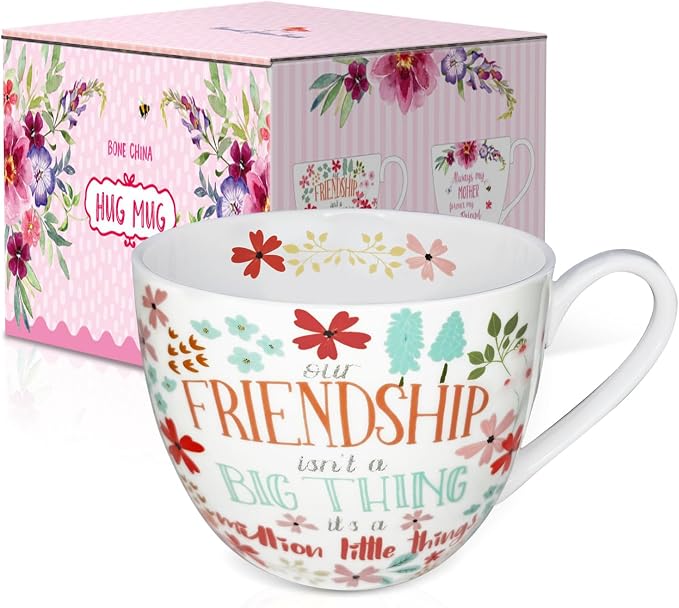 20 oz Floral Best Friend Coffee Mug, Premium Bone China Tea Cup with Meaningful Friendship Quote, Cute Soul Sister Gift for Women, Designed in England by Harvest Green Studio - Image 2