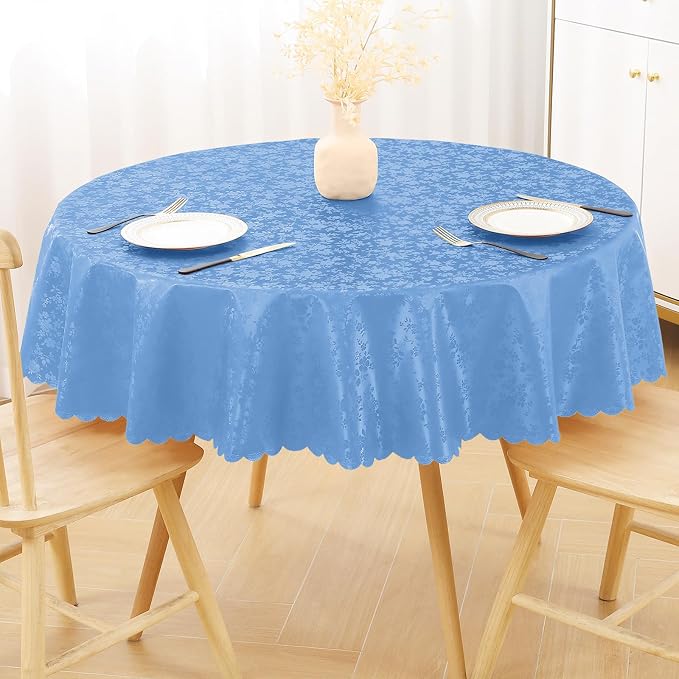 Smiry Round Waterproof Heavy Duty Vinyl Tablecloths, 60 x 60 Inch | Wipeable Washable Floral Embossed Table Cover for Kitchen and Dining Room, Indoor & Outdoor Use, Baby Blue by Smiry