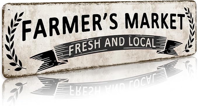 Farmer’S Market Poster Farmhouse Sign Rustic Wall Decor Vintage Metal Sign 4×16 Inches For Farm Home Kitchen by LYXDS
