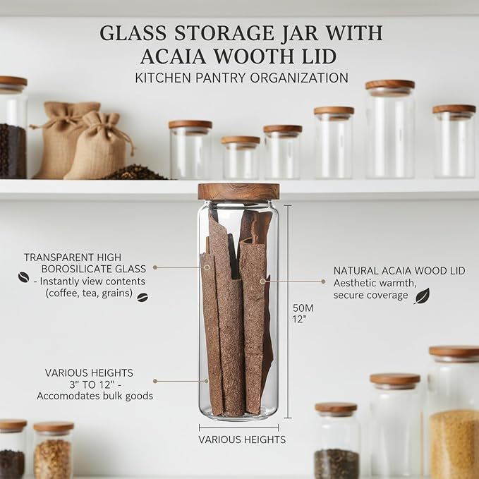 Clear Glass Storage Jar with Acacia Wood Lid for Pantry Organization - High Borosilicate Kitchen Canister - Image 4