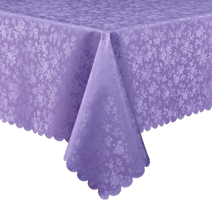 Smiry Rectangle Waterproof Heavy Duty Vinyl Tablecloths, 60 x 102 Inch | Wipeable Washable Floral Embossed Table Cover for Kitchen and Dining Room, Indoor & Outdoor Use, Purple by Smiry