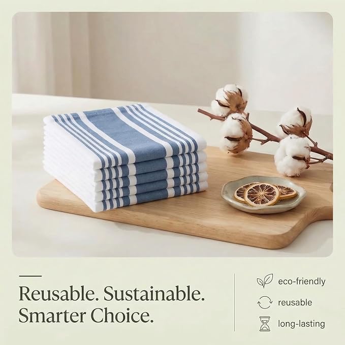 Urban Villa Kitchen Towels Cotton Dish Towels 20”x30” (Set of 6) Blue Wht - Image 8