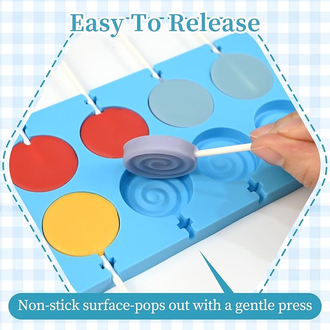 Lollipop Molds Silicone, 2-Pack Hard Candy Mold 24-Cavitiy | Sucker Molds With 50 Sticks for Chocolate DIY Sucker Cake Decorations Dessert Toppers Birthday Parties Wedding Non-Stick - Image 6