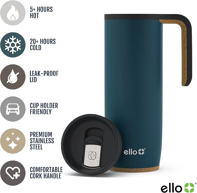 Ello Magnet 18oz Vacuum Insulated Stainless Steel Travel Mug with Side Handle and Leak-Proof Slider Lid and Built-in Coaster, Keeps Hot for 5 Hours, Perfect for Coffee or Tea, BPA-Free - Image 3