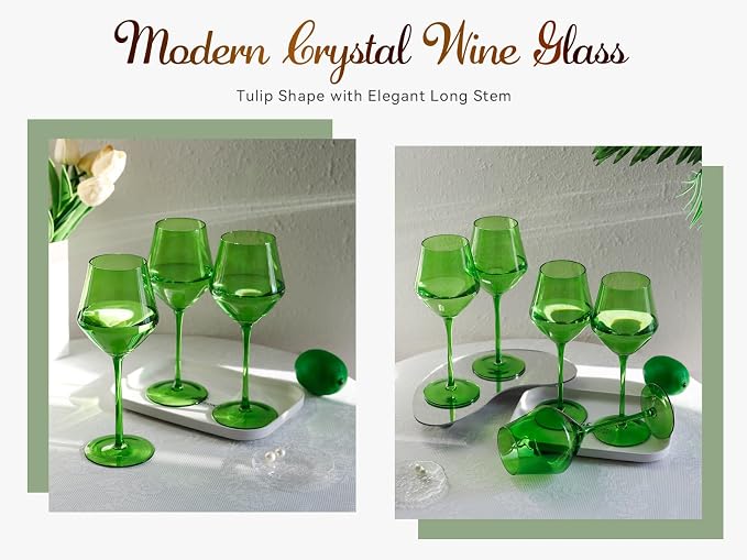 Emerald Green Wine Glasses Set of 6 – 16oz Handblown Long Stem Wine Glasses for Red & White Wine – Elegant Colored Glassware for Home Dining, Parties & Gifts - Image 6