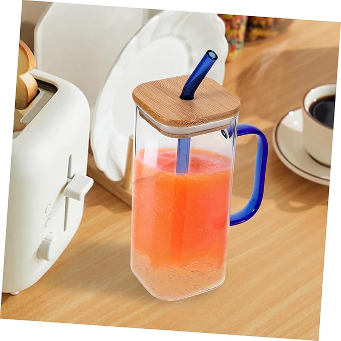 Clear Glass Tumbler with Lid and Straw High Temperature Resistant Transparent Cup for Coffee Milk Tea and Beverages Drinking Glass with Handle for Home Office and Party Use