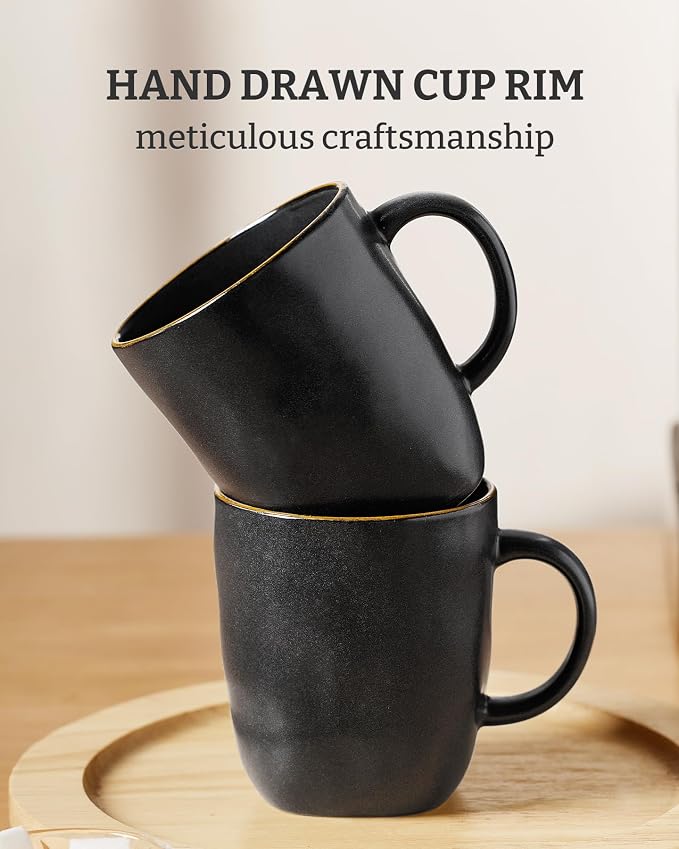 famiware Coffee Mugs Set of 4, Ocean Square 13oz Coffee Cup Set with Handle for Cocoa, Milk, Hot Chocolate, Tea, Water, Stoneware Cups for Kitchen, Microwave and Dishwasher Safe, Matte Black - Image 5