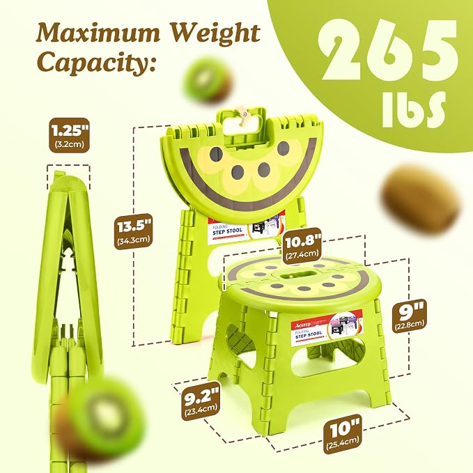 ACSTEP Folding Step Stool 9 Inch, Sturdy Collapsible Step Stool Foldable Up to 265 lbs for Kids Toddlers & Adults, Non Slip Foot Stools with Handle for Kitchen, Bathroom, Bedroom, Outdoor, Kiwi Green - Image 4