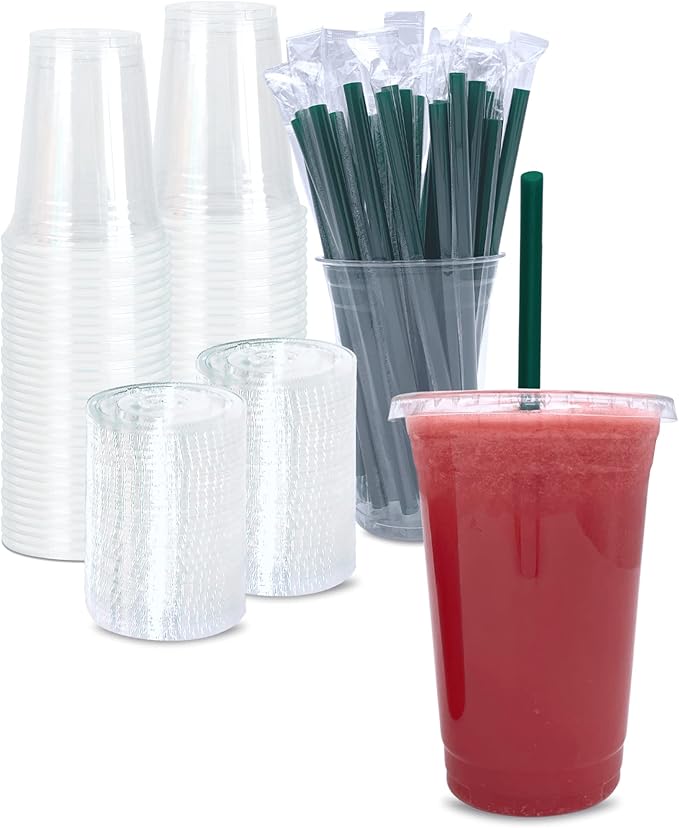 Cappatua 20 oz Clear Plastic Cups with Lids and STRAWS, Disposable Drinking Cups for Cold Drinks, Iced Coffee, Milkshakes, Smoothies, 25 Sets by Cappatua