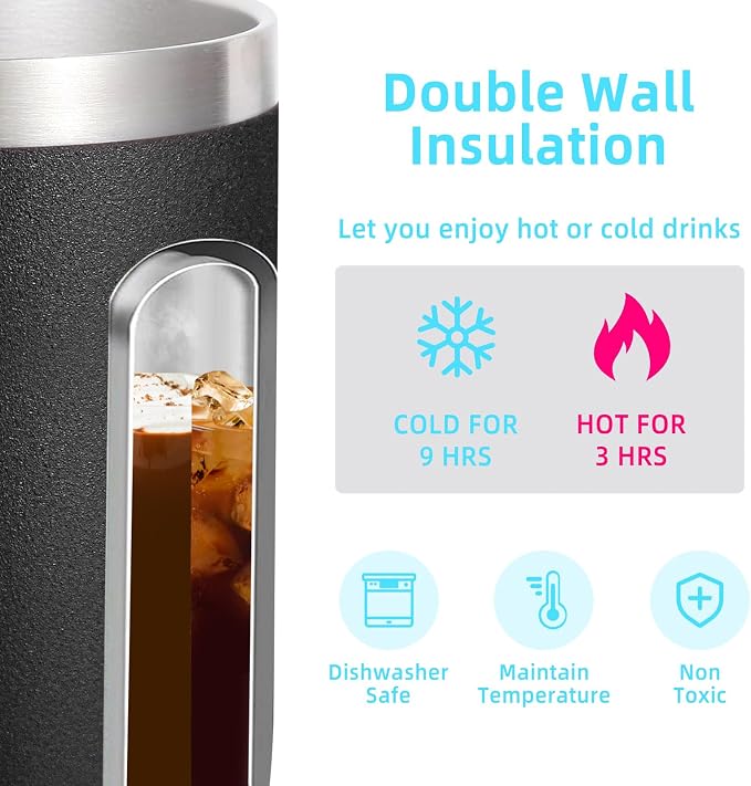 Volhoply 14oz Insulated Stainless Steel Coffee Mug with Lid Bulk 4 Pack,Double Wall Vacuum Travel Coffee Cup with Handle,Reusable Metal Cups Tumbler,Camping Mugs Keep Hot,Ideal Gifts(Black,4) - Image 3
