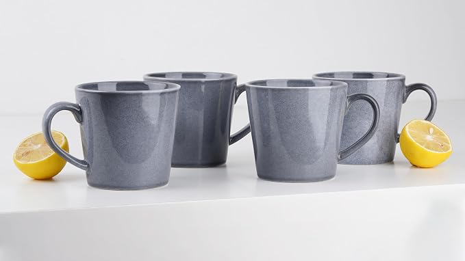 famiware Coffee Mug Set of 4, Annecy 14 oz Ceramic Reusable Cups Set with Handle, Microwavable and Dishwasherable Stoneware Drinkware Set for Tea, Milk, Water, Misty Blue - Image 6