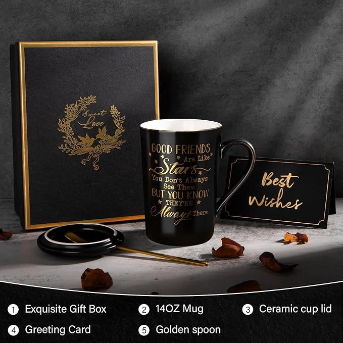 Best Friend Birthday Gifts for Women Men, Friendship Gifts for Women Men | Unique Valentines Graduation Christmas Gift Ideas for Friend Brother BFF Ceramic Coffee Mug Gift Box Printed Gold 14oz - Image 5