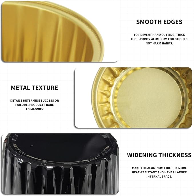 Graduation Party 50Pcs Mini Aluminum Foil Cupcake,5oz Baking Cups with Lids | Black Mini Cake Pans,Oven Safe,Loaf Pans with Lids,Disposable Ramekins,Tin Cups Containers for Cupcake,Muffin,Cheesecake - Image 3