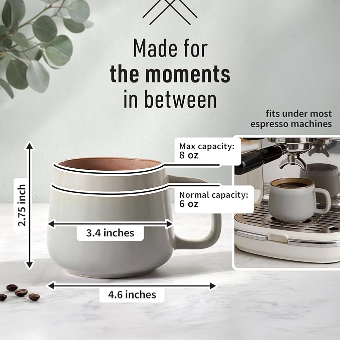 Ava Nord Small Stoneware Ceramic Coffee Mugs Set of 4-6 oz - Sage Ash | Lead-Free, Non-Toxic, Freezer - Microwave & Dishwasher Safe, Comfortable Handle, Aesthetic Nordic Design for Tea, Cappuccino - Image 2