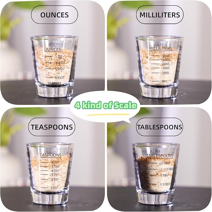 GLASKEY 2 Pack Shot Glasses Measuring Cup,Espresso Shot Glass with 4 Measurement Methods(OZ/ML/TSP/TBSP),Dishwasher Safe,Perfect for Coffee,Cocktails and Kitchen Use (Black)