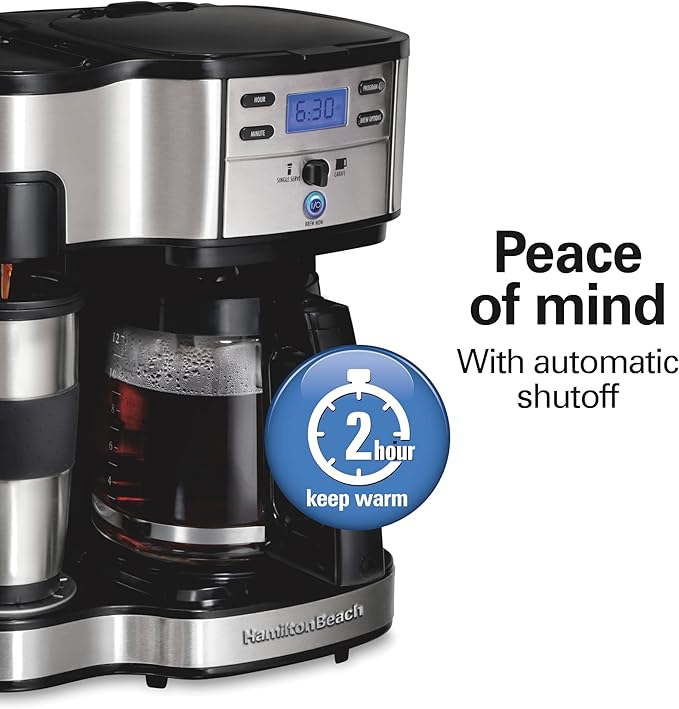 Hamilton Beach 2-Way Brewer Coffee Maker, Single-Serve and 12-Cup Pot, Black/Stainless Steel(49980A), Carafe | 12 Cup Glass Carafe | Black with Stainless Steel Accents | 49980RG - Image 5