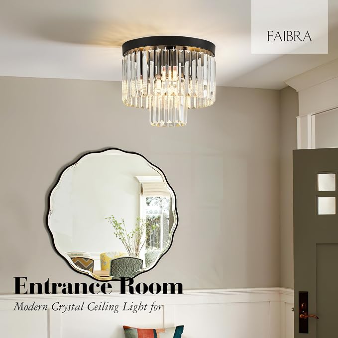 12.6" Black Crystal Ceiling Light 4-Light Modern Fixture 2-Tier Luxury K9 Crystal, for Dining Room Kitchen Island Living Room Bedroom - Image 7