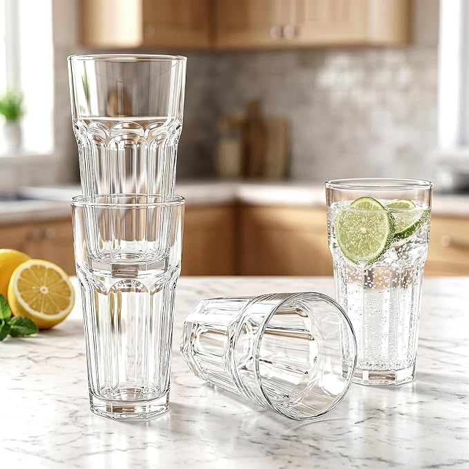 Mapoxy 16oz Highball Glasses Set of 6, Thick Lead-Free Glass Tumblers | Clear Drinking Glasses with Heavy Base for Water, Juice, Beer, Cocktails, Dishwasher Safe Bar Glassware, Ideal Gifts - Image 2