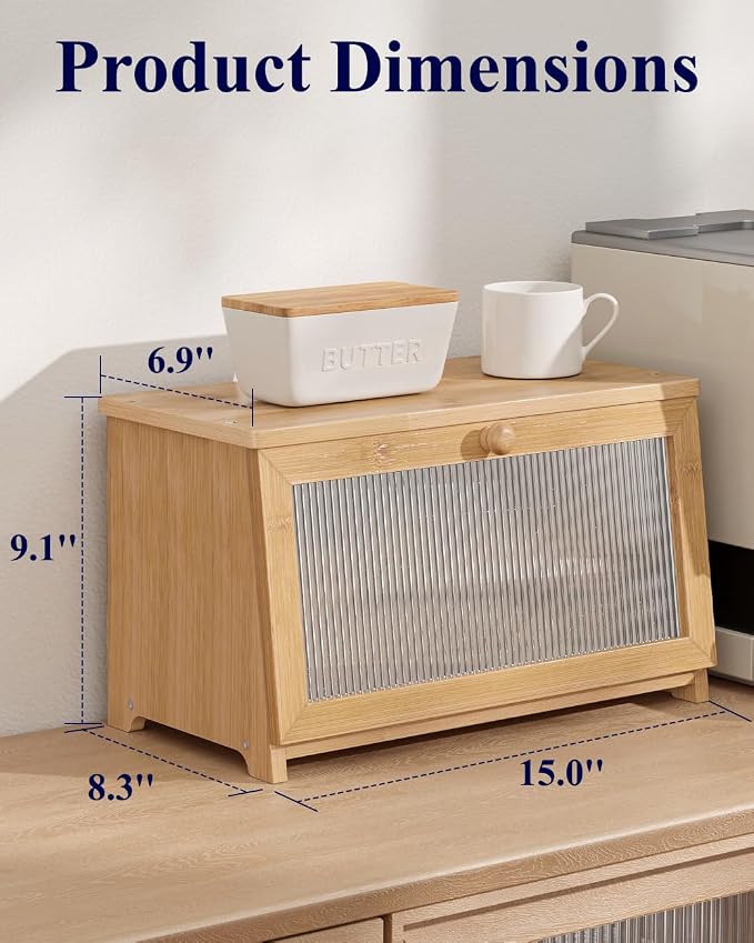 Kitsure Wooden Bread Box for Kitchen Countertop, 1-Tier, Bamboo | Large Capacity Kitchen Countertop Organizer, Stylish Bread Storage with Window, Multi-functional Container - Image 2