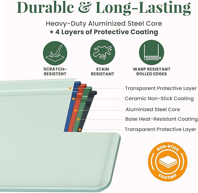 Larder & Vine 8-Piece Bakeware Set | Non-Stick Baking Set with Ceramic Finish | PFAS, PFOA, PTFE, and BPA Free Baking Essentials | Baking Sheets, Muffin Tins and Assorted Baking Pans | Sage