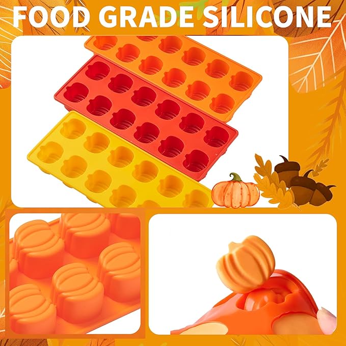 Pumpkin Chocolate Mold, 3 Pack Mini Pumpkin Silicone Chocolate Molds Autumn Candy Mold for Fall Baking Cake Decoration HalloweenThanksgiving Muffin Cake Soap Candle Cookies