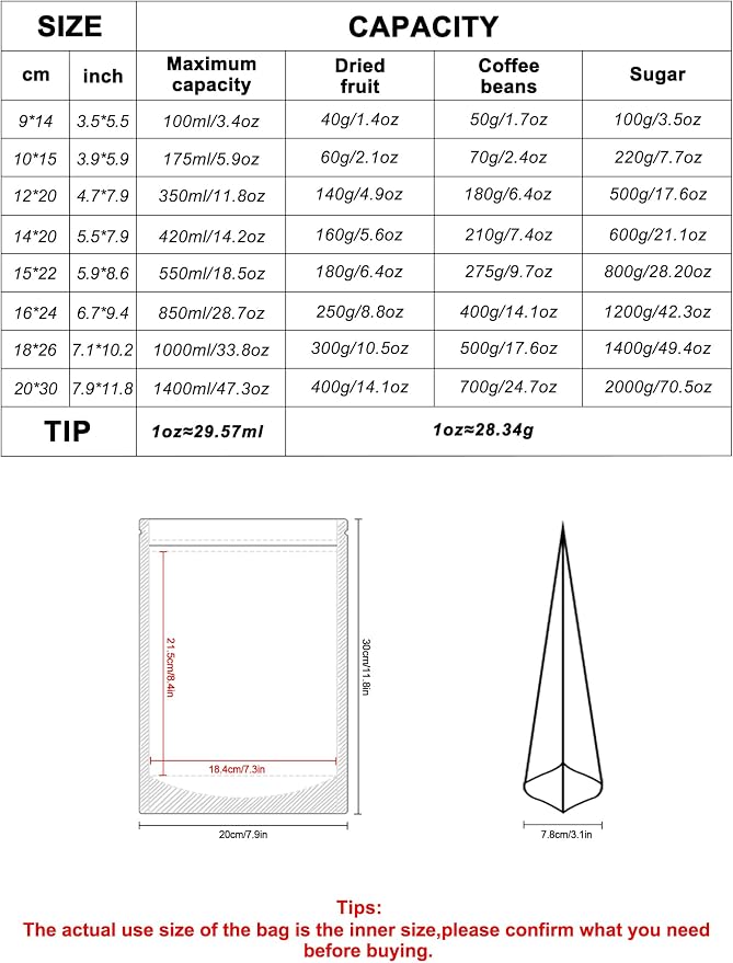 FireKylin 100 PCS Stand Up Pouches,7.9" x 11.8" Paper Bags With Window Clear Front Pouches Resealable Zipper Food Storage White - Image 2