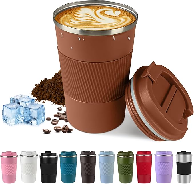 Vacuum Insulated Stainless Steel Travel Coffee Mug,Leak Proof Cup with Lid | 304 stainless steel mug with vacuum insulation, leak proof lid, silicone grip and car cup holder friendly design by SPLMIFA