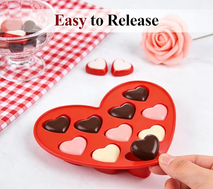 4 Pack 10-Cavity Heart Silicone Molds Non-Stick Food Grade Reusable Baking Molds for Chocolate Candy Gummy Jello Ice Cube Soap DIY Valentine's Day Craft Making - Image 5