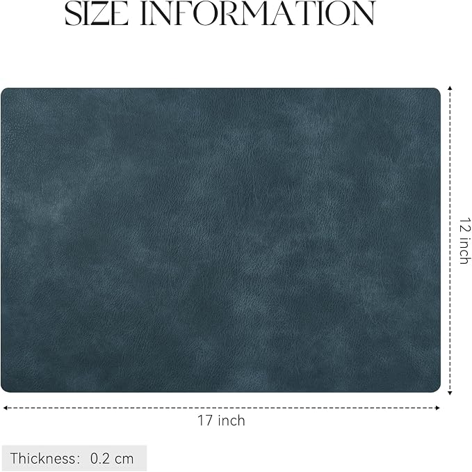 MOSAYT Vinyl Placemats Set of 4-12 X 17 Inch - Faux Leather 100% Waterproof Oil-Proof Wipeable PU Place Mats, Heat Resistant Reversible Table Mats for Kitchen, Dining, Outdoor, Navy Blue - Image 7