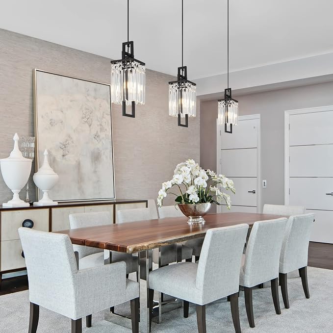 Modern Black Pendant Light Fixtures for Kitchen Island and Dining Room, Industrial Small Hanging Crystal Chandelier Light Fixture for Bedroom Entryway Living Room Foyer Hallway 1-Pack - Image 5