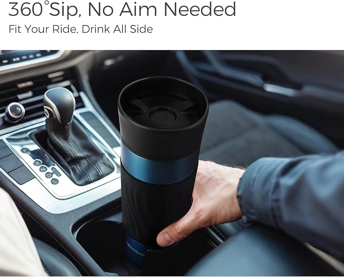 Travel Coffee Mug with 360°Lid, Travel Coffee Tumbler 16 oz Leak Proof, Stainless Steel Insulated Travel Mugs for Hot and Cold Spill Proof(MetPaintViolet) - Image 2