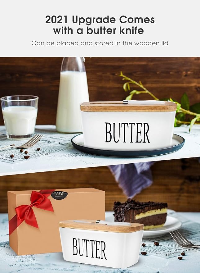 Ceramic Butter Dish with Lid and Knife & Silicone Seal 200ml 2 Pack White | Suitable Capacity, Great Sealing, Home Decor Kitchen Gift Housewarming Gift - Image 3
