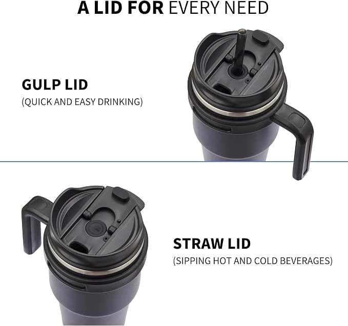 20 oz Insulated Travel Coffee Mug Tumbler with Handle and Straw | Leakproof Stainless Steel Coffee Cup with Lid, Double Wall Vacuum Ice Thermal Cup, Sky Blue - Image 2