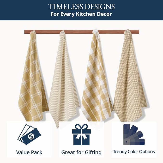 LANE LINEN Cotton Kitchen Towels Set, 4-Pack – Absorbent, Quick-Drying, Premium Dish Towels, Tea Towels, 18" x 28" - Beige - Image 8