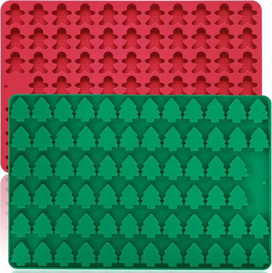 Christmas Mini Candy Molds with Xmas Tree and Gingerbread Man Shaped, 152 Cavity Non-Stick Food Grade DIY Handmade Set for Gummy Jelly Dog Treat Wax Melt Gifts Baking Supplies