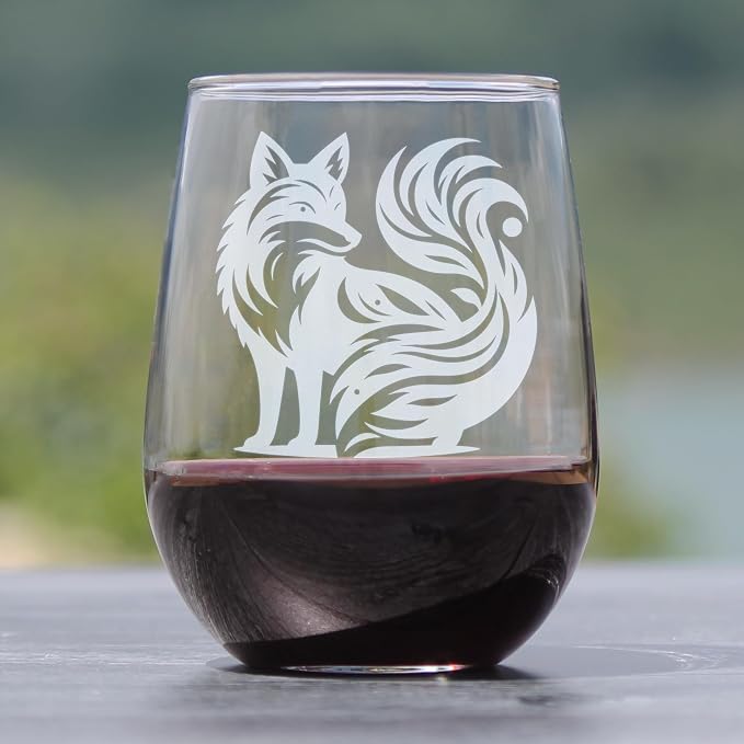 Fox Engraved Stemless Wine Glass, Whimsical Woodland Animal Art, Etched 17oz Tumbler, Nature Lover, Unique Glassware Home Decor - Image 2