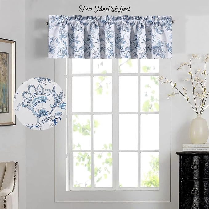H.VERSAILTEX Blackout Curtain Valances for Kitchen Window/Living Room/Bathroom Privacy Added Rod Pocket Home Decoration Winow Valance, 52" W x 18" L, Floral in Storm Blue - Image 3