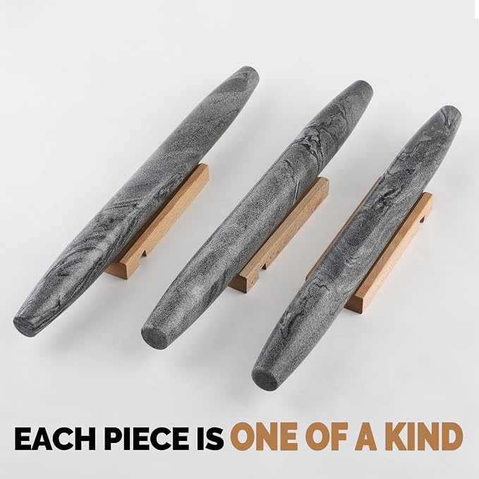 African Natural Marble French Rolling Pin, 16inch Non-Stick Rolling Pin for Baking, Dough Roller for Pasta, Dumpling, Fondant, Pie, Bread, Pizza, Kitchen Baking Tools(Monte Grigio) - Image 6