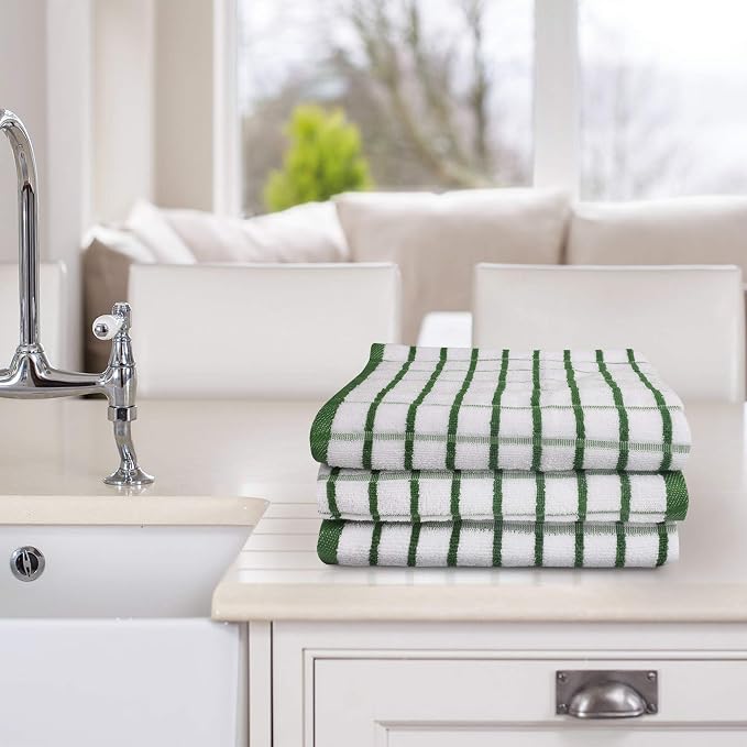 Urban Villa Kitchen Towels Cotton Dish Towels 20”x30” (Set of 3) Green Wht - Image 2