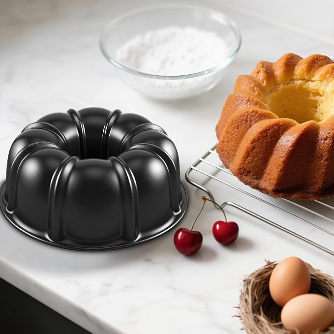 10” Cake Pan 2-PACK, Nonstick Round Cake Baking Pan, Buntz Pound Cake Mold,Tube Bakeware,Baking Mold for Jello/Gelatin/Chocoflan/Flan, Non Toxic, Easy Clean - Black - Image 7