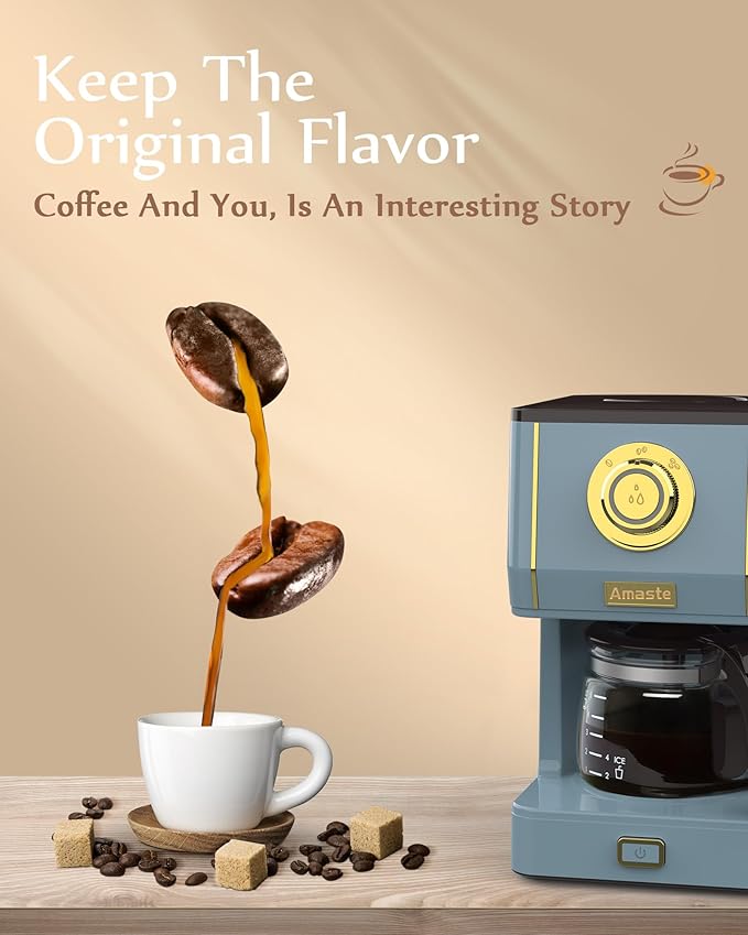 Amaste Coffee Maker, 5 Cup Coffee Pot with Three Brewing Modes, Retro Coffee Maker with Glass Carafe & Reusable Coffee Filter, Drip Coffee Maker Ideal for Home or Office, Warming Plate, Ash Blue - Image 5