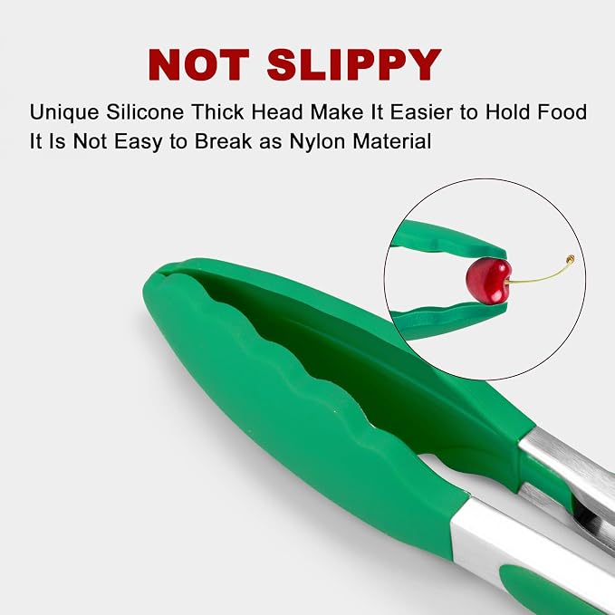 2 Pack Silicone Kitchen Tongs – 9" & 12" Set, Heat Resistant up to 500°F, Non‑Stick Cookware Safe, Wavy Silicone Tips, BPA Free, Locking Clip & Hanging Loop, Turquoise - Image 2