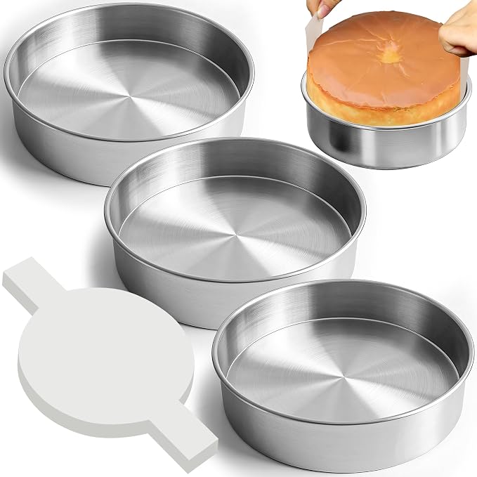 6 Inch Cake Pans Set of 3 with 100 Pieces Parchment Paper | Stainless Steel Baking Pan For Layered Cakes, Smash Cake Pans Mirror Finish Dishwasher Safe Small Cake Pan Set Cake Mold by Unknown