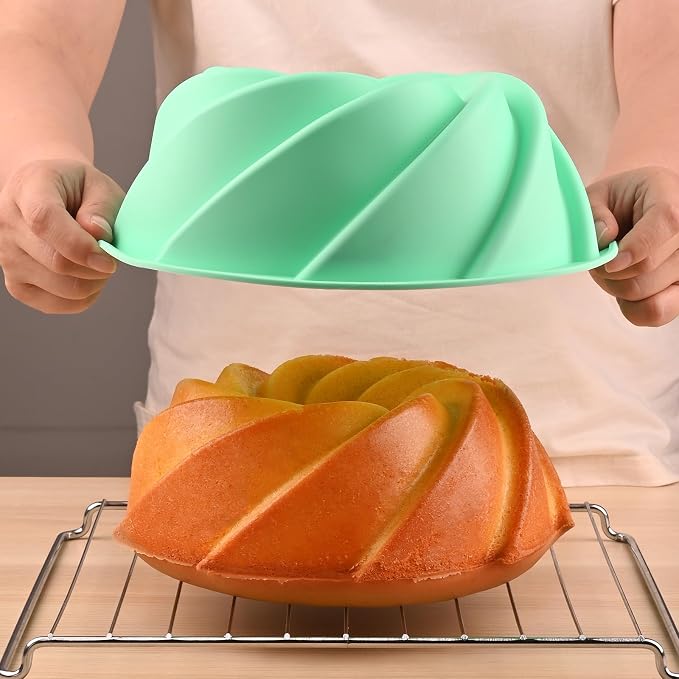 HUAKENER Large Fluted Cake Pan (2 Pack) - Nonstick Fluted Tube Pan ﻿ | 9.5 Inch Silicone Cake Molds, Large Round Silicone Mold for Cake, Brownie, Cornbread, Jello Cake - Image 2