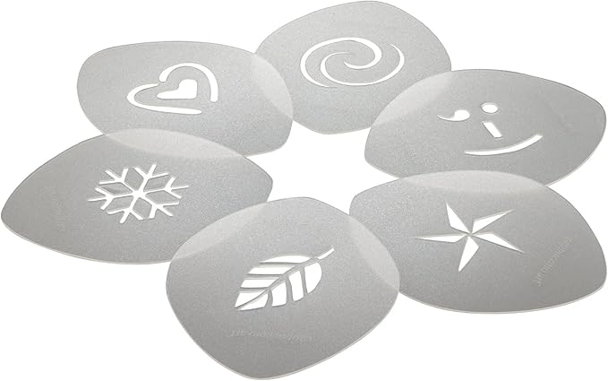 Aerolatte Cappuccino Stencils for Latte Coffee Art and Decorating Baked Goods, Set of 6
