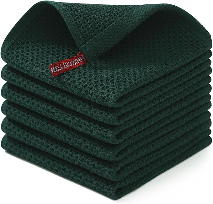Homaxy 100% Cotton Waffle Weave Kitchen Dish Cloths 6-Pack, Blackish Green | 12 x 12 Inches, Ultra Soft Absorbent Dish Towels, Quick Drying Dish Rags with Hanging Loop by Homaxy