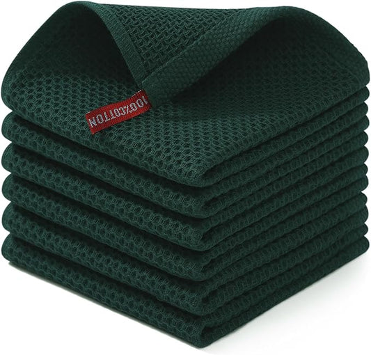 Homaxy 100% Cotton Waffle Weave Kitchen Dish Cloths 6-Pack, Blackish Green | 12 x 12 Inches, Ultra Soft Absorbent Dish Towels, Quick Drying Dish Rags with Hanging Loop by Homaxy
