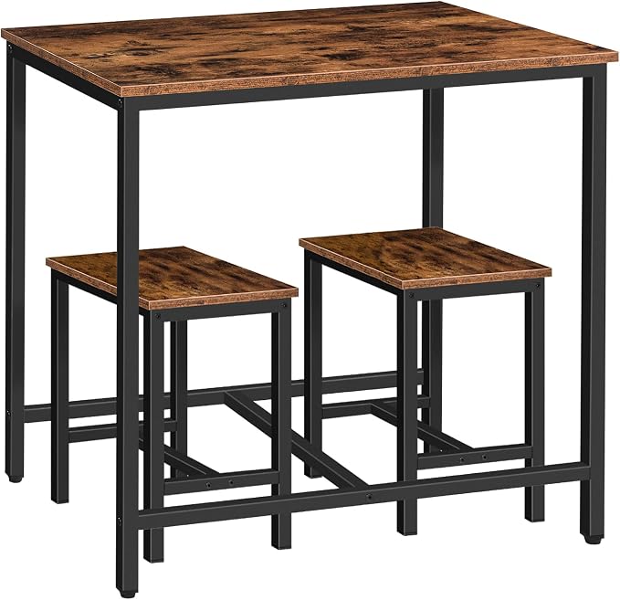 HOOBRO 3-Piece Industrial Dining Table Set, Kitchen Table, Space Saving Dinette for Kitchen, Dining Room, Small Space, Breakfast Nook, Living Room, Party, Rustic Brown and Black BF75CZ01G1 by HOOBRO