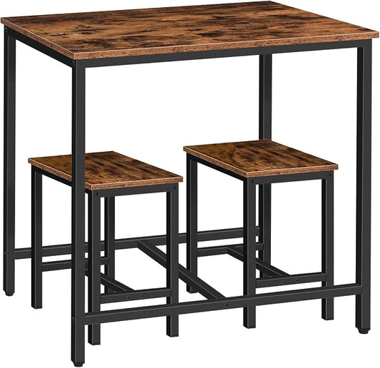 HOOBRO 3-Piece Industrial Dining Table Set, Kitchen Table, Space Saving Dinette for Kitchen, Dining Room, Small Space, Breakfast Nook, Living Room, Party, Rustic Brown and Black BF75CZ01G1 by HOOBRO